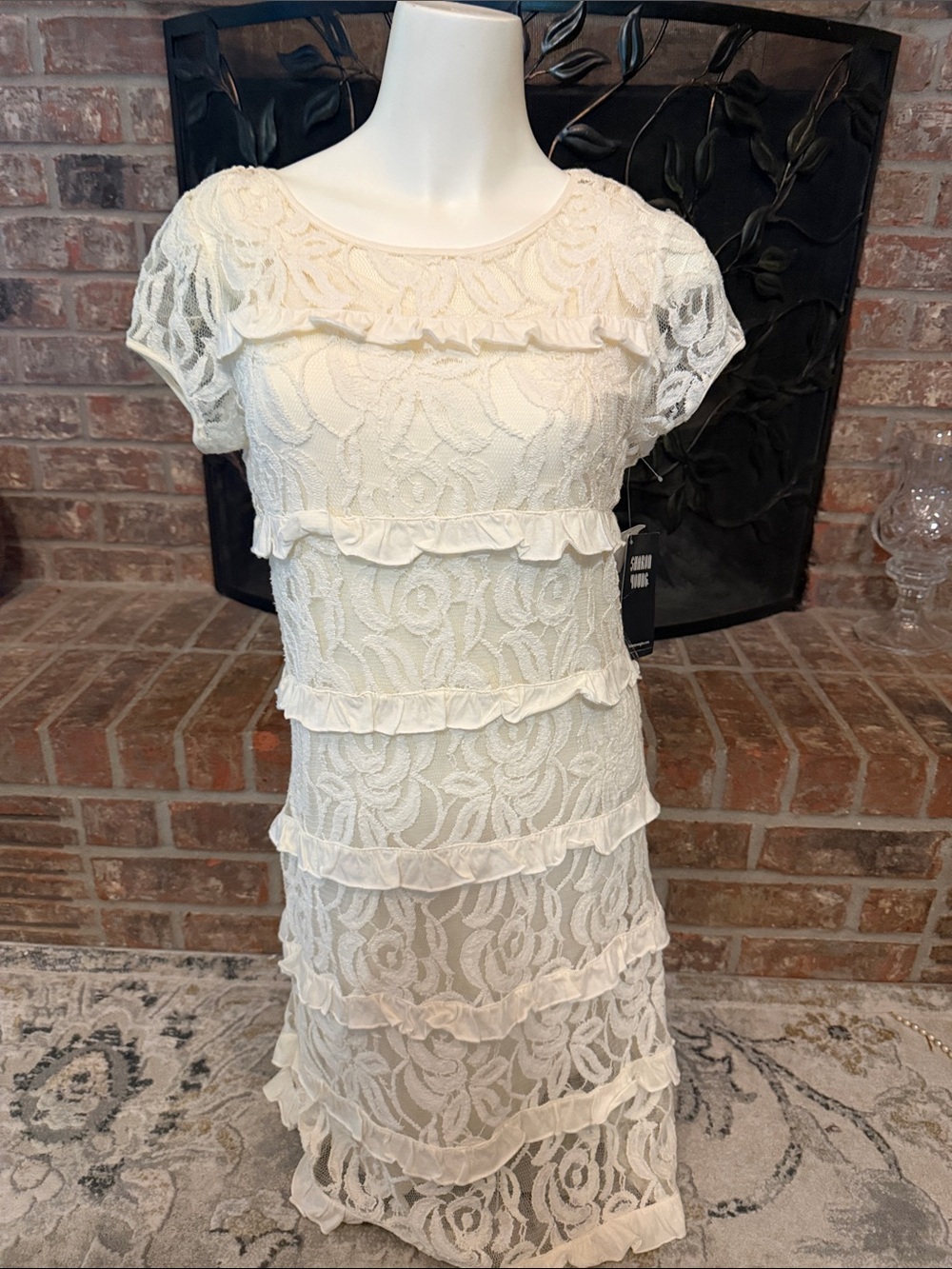 Sharon Young Ivory Lace Ruffle Dress NWT Romantic Cottagecore Formal